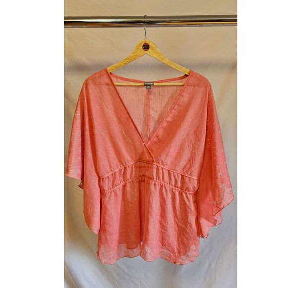 Vanity Pink V-Neck Butterfly Sleeve Blouse Women's Size XL - Picture 1 of 5